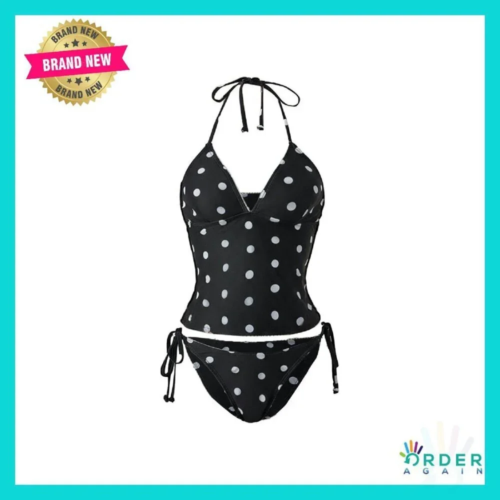 Tankini Swimsuit Set Tie Backless Halter Polka Dots Sexy Beach Vacation